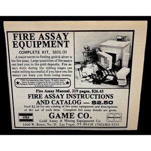 Fire Assay Equipment Print Ad Vintage 80s Gold Mining Detecting Las Vegas NV